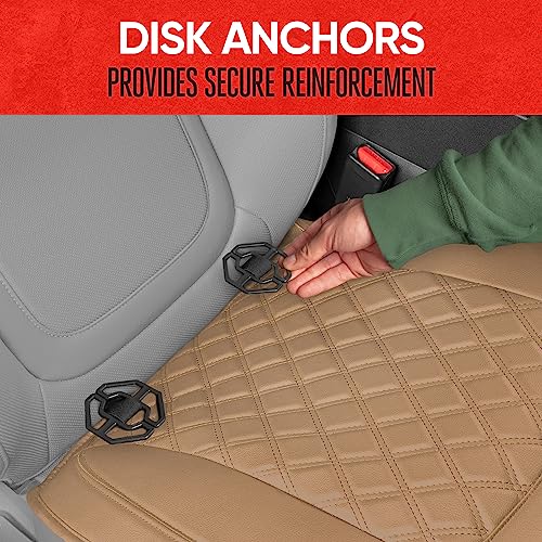 Image of Motor Trend Car Seat Cushion, 2 Pack - Diamond Stitched Faux Leather Seat Covers for Cars Trucks SUV, Beige Padded Car Seat Covers with Storage Pockets, Premium Automotive Seat Covers for Front Seats
