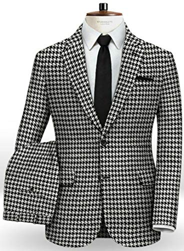 Houndstooth Blazer White Mens Slim Fit Plaid Dogstooth Tuxedo Prom Wedding Party Groom Sports Jacket Coat Suits2