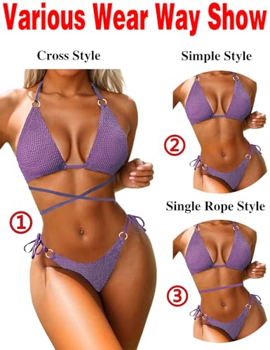 Image of Women Bikini Set Metal Ring Two Piece Swimsuit | Various Wear Way,High Elasticity Breathable Fabric,Cross Strap Design Bathing Suit Swimwear
