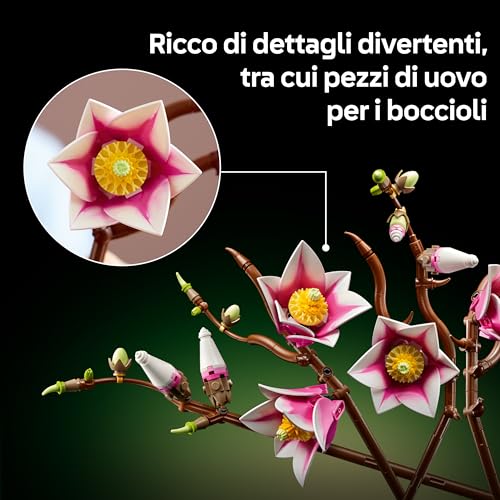 Botanicals Rametti di Magnolia - Set di Fiori Finti per Adulti - 5 Magnolie Artificiali per Decorare il Soggiorno o la Camera da Letto - Idea Regalo Fai da Te per Donne - 11510 - Lego - Immagine 4