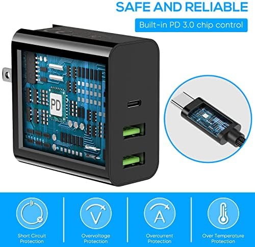 65W USB C Charger for Steam Deck,MENEEA Foldable Power Adapter 3 Port Fast Wall Charger & 6.6ft USB C Charging Cable Cord & US/UK/EU/AU Plug for Travel, Accessories for Steam Deck/Phone/Tablet/Laptop
