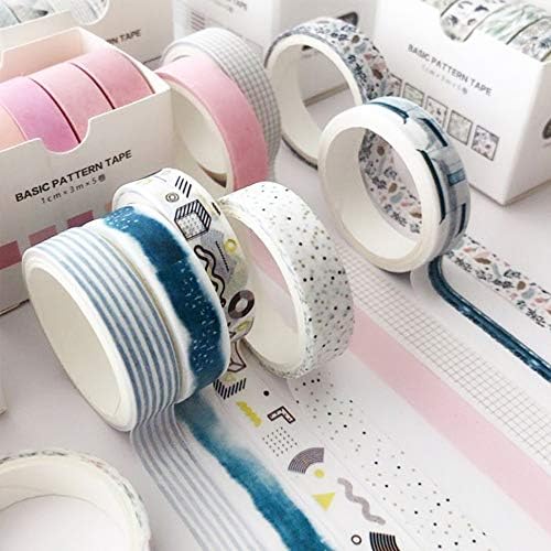 YUBX 5 Rolls Washi Tape Set Creative Basic Skinny Decorative Tapes for Arts, DIY Crafts, Bullet Journals, Planners, Scrapbooking, Wrapping (Cyan Dew)