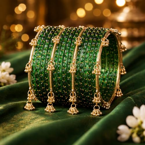 Image of Shining Diva Fashion 16 Pcs Trendy Stylish Glass & Kashmiri Ghungroo Bangles Set for Women & Girls | Traditional Festive Wedding Party Jewellery