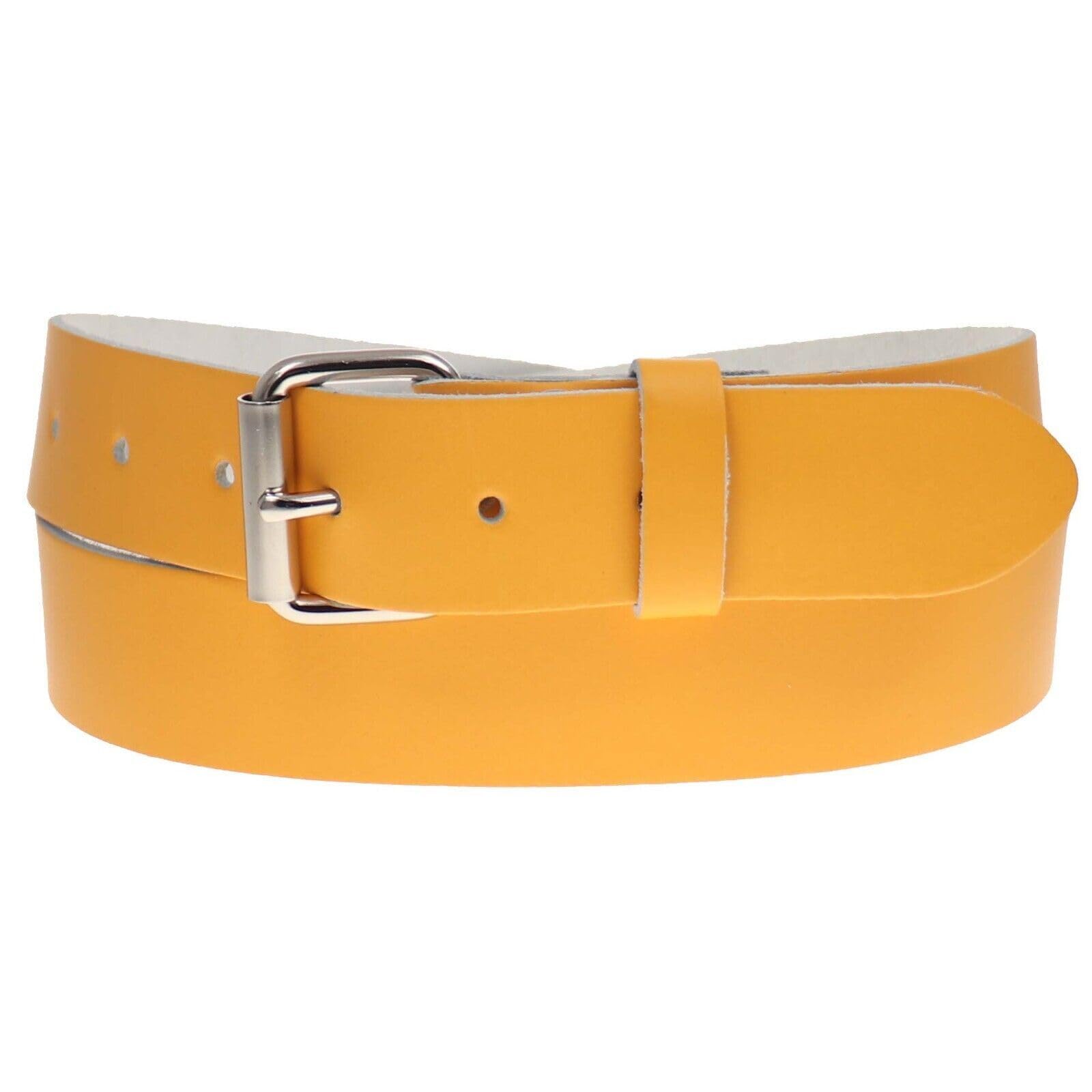 BULLET 69 35mm Colourful Leather Jean Leather belts Mens Womens Belts[Yellow,XLarge 40" - 44" Waist,Silver Roller]