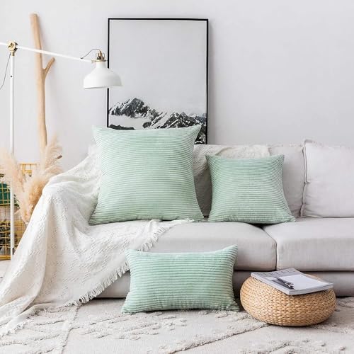 Image of Guffaw Corduroy Rectangular Cushion Covers, Size 12x18, Pack of 2, Multiple Colors (1, SAGE Green)