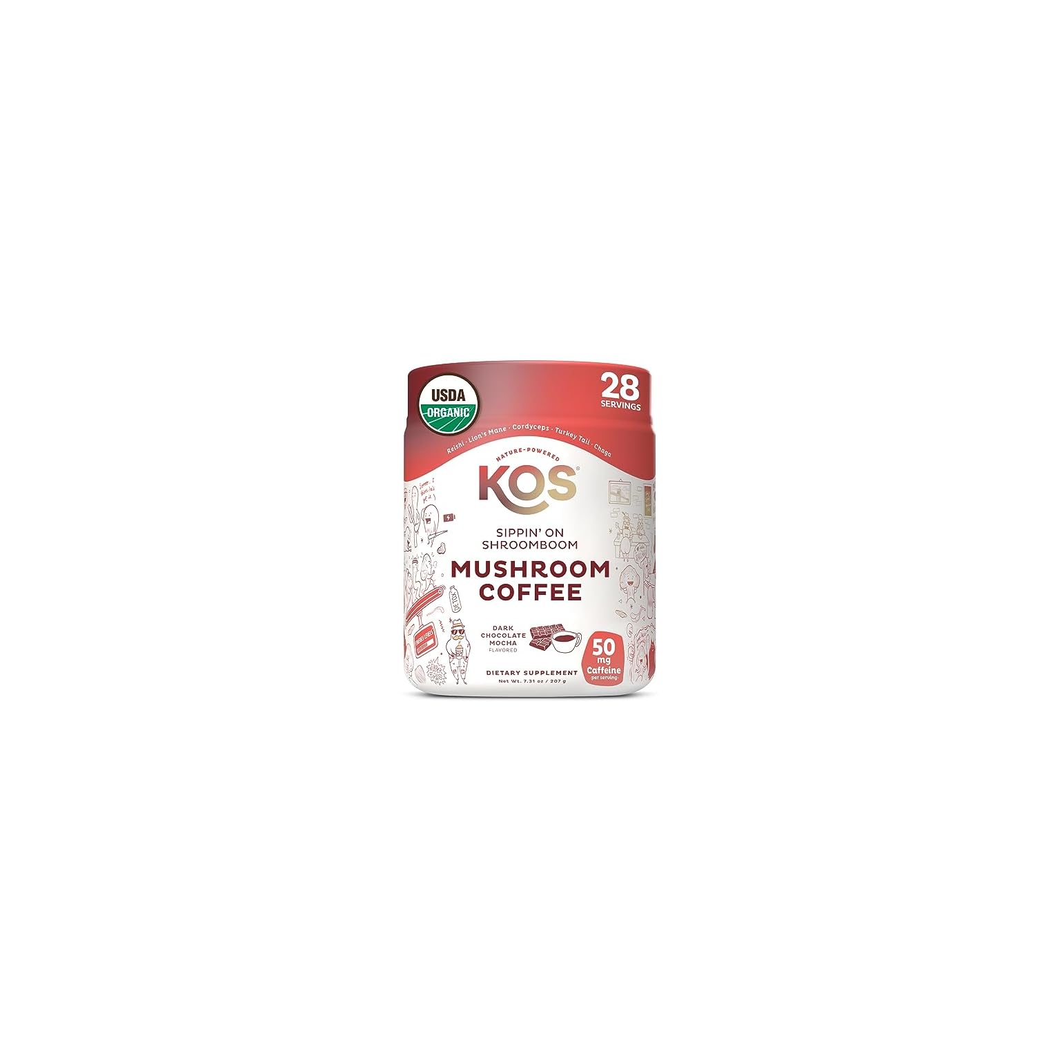 KOS Mushroom Coffee USDA Certified Organic Dark Chocolate Mocha Flavor Mushroom Coffee