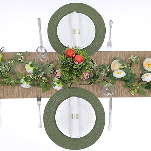 Image of SHACOS Round Placemats Set of 4 Washable 15 inch Round Table Mats Cotton Polyester Woven Braided Place Mats for Dining Table Wedding Party Decor (Olive Green, 4)