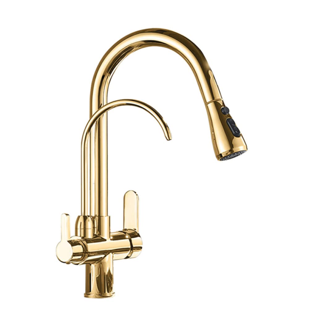 Grifos mezcladores extraíbles con caño de salida, grifo de fregadero de agua pura de cocina, grifo de filtro de rotación 360, dorado, talla única