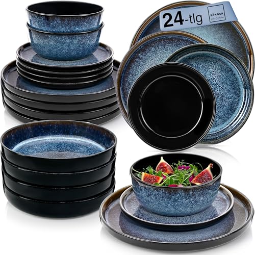 SÄNGER Osaka | Tafelservice 24 teilig, Steingut Geschirr Set 6...