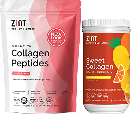 Zint Collagen Peptides Powder (32 oz) + Sweet Collagen Beauty Drink Mix (Pineapple Orangeade)
