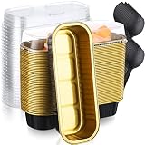 100 Pack Disposable Mini Cake Pans with Lids 6.8 Oz Rectangle Loaf Baking Pans with 100 Spoons Alumi