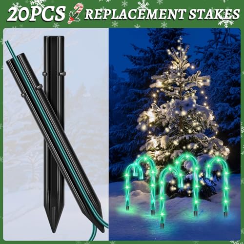 20PCS Replacement Stakes for Christmas Candy Cane Lights Outdoor, Plastic Candy Cane Pathway Markers Lights Spike Replacer, Size 0.68 * 6.05 Inches, Used to Maintain Candy Cane Pathway Lights - Thumbnail 4