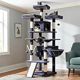 Hey-brother Cat Tree, 71 inches XL Large Cat Tower for Indoor Cats, Multi-Level Cat House with 3 Padded Perches, Big Scratcher, Cozy Basket, 2 Cat Condos and Scratching Posts, Smoky Gray MPJ034G