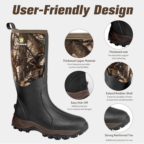 Image of Trudave Rubber Boots for Men & Women with Steel Shank, Mens Rain Boots Waterproof Insulated, Reliable 6mm Neoprene Warm Anti-slip High Traction Multi-season Dry Mud Boot for Outdoor, Work, Hunting