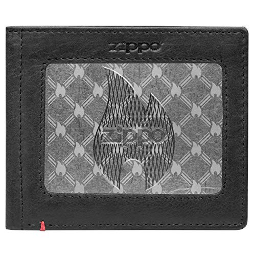 Zippo Black ID Window Wallet- Zippo Flame Metal Plate Design