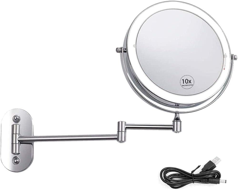 Miroir de maquillage mural 10X lumineux rechargeable pour chambre