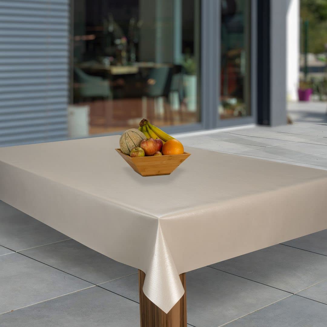 laro Wachstuch-Tischdecke Abwaschbar Garten-Tischdecke Wachstischdecke PVC Plastik-Tischdecken Eckig Meterware Wasserabweisend Abwischbar, Muster:Lederoptik Beige Hell, Größe:100x160