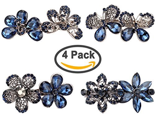 Jaciya Pack of 4 Rhinestone Hair Barrette Hair Clip Flower Butterfly Peacock Style Hair Pin Claw Barrettes Spring Clip