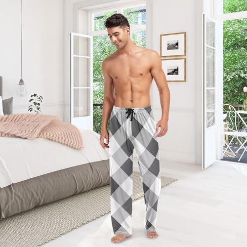 Gray Argyle Black White Plaid Men's sleep pants Pajama Pants Sleepwear Lounge Pajama Bottoms3