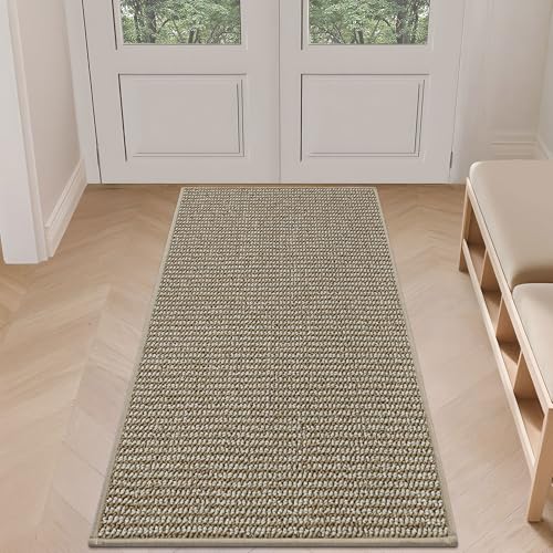 Image of BEQHAUSE Dirt Trapper Door Mat 24 inch x 60 inch, Non-Slip Washable Doormats Entrance Mat, Dirt Resistant and Absorbent Welcome Mat, Low Profile Floor Mats for Front Back Door and Entryway, Light Beige
