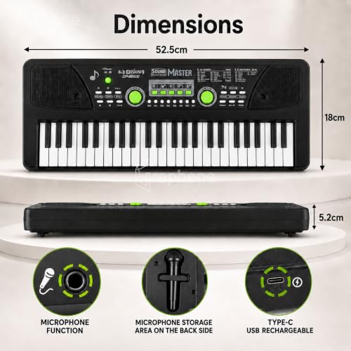 Image of GRAPHENE 49 Keys Portable Piano Keyboard with Mic 8 Rhythms 16 Tones 6 Demos 5 Percussions Electronic Piano Toy for Beginners Learning Songs Recording Musical Toys Gift for Kids Ages 3+