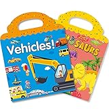Reusable Sticker Book for Kids 2-4, 2 Sets Vehicle & Dinosaur Sticker Busy Book Educational Learning