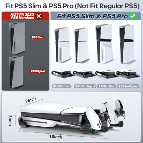 Image of PS5 Slim /Pro Horizontal Stand, PS5 Cooling Station with Dual Controller Charger for Disc & Digital Versions, 3-Level Cooling Fan - Black (NOT Fit 2020 PS 5 Regular Version), for Playstation Console