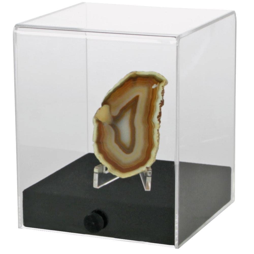 Cube en acrylique pour exposition de souvenirs avec socle noir 10x10x12 cm