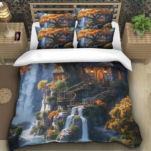 Housse de couette cabane dans les arbres d'automne en microfibre lit simple 140x200cm