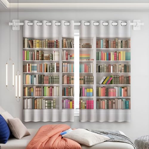 Estantería Colorida De 2 Paños Cortinas con Ojales, Arquitectura Moderna, Tratamiento De Ventana para Habitación Y Dormitorio Opacas Termicas Cortinas, 140Anx260Al