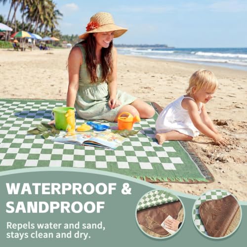 RYCHIC 2 in 1 Extra Large Outdoor Rug Picnic Blanket Camping Mat Lightweight Oversized Giant Turkish Boho Beach Mexican Serape Cobijas Mexicanas para Mesa Park Stadium Outside Festival Grass Hammock by RYCHIC - Used condition - Image 5