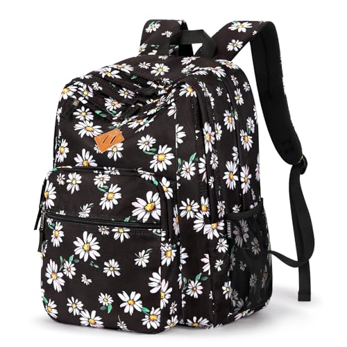 Image of ZORFIN 26L Backpack for College, and Travel: Water Resistant Bookbag - Daisy Black