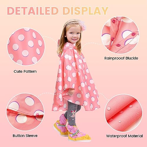 Image of LAMA Kid's Rain Poncho with Hooded, Reusable Waterproof Girl Rain Jacket, Lightweight Boy Girl Cute Rain Poncho for 3-7 Year
