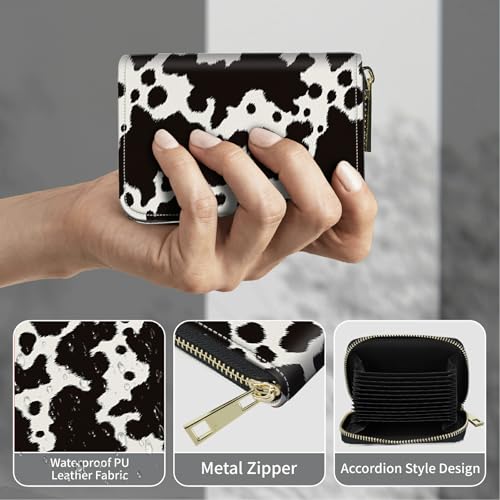 Image of Cute Credit Card Holder with Zipper, Cow Skin RFID-Blocking Card Case Small Wallet for Women Men, Multi-slot Card Organizer Case Travel Accordion Wallet