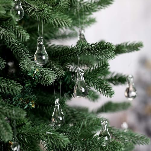 Image of 30 Pcs Clear Glass Teardrop Christmas Ornaments Crystal Raindrop Hanging Ornaments Crystal Chandelier Drop Pendant Icicles Decorations for Christmas in July Tree Party Supplies (Mini Size)
