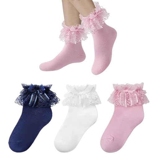 Toddler Girls Ruffle Socks Baby Cute Bowknot Lace Dress Socks Multicolor 2 1-3T