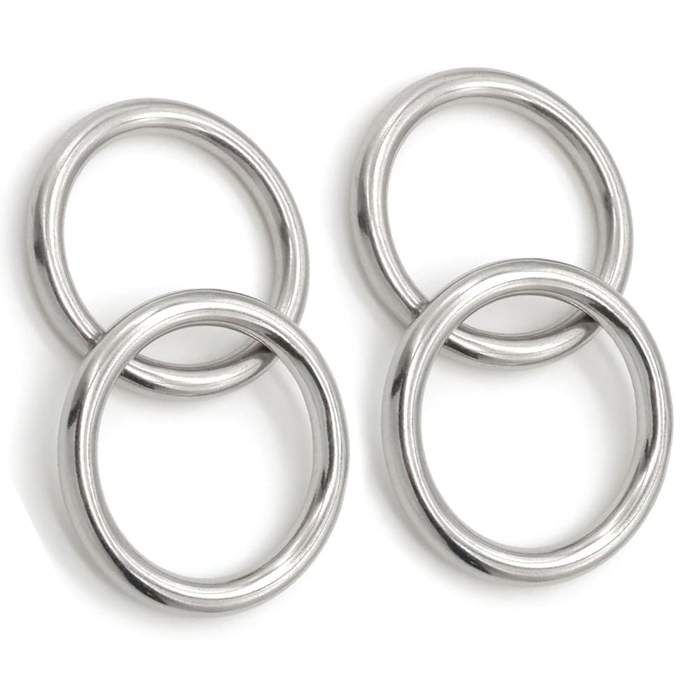 4Pack Metal O Ring, Heavy Duty Stainless Steel Metal O-Ring Welded Steel Round Rings for Camping Belt Multi-Purpose Silver Ring for Camping Belt, Dog