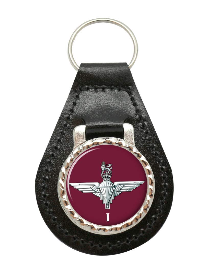Giftshop Uk Unisex Black Leather And Silver Metal 1St Battalion Parachute Regiment, British Army Leather Key Fob