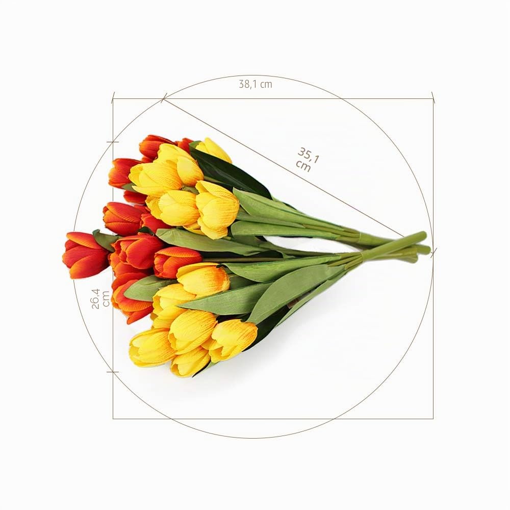 SNAIL GARDEN Set di 36 Tulipani Artificiali,Tulipani in Seta,Fiore Finto Tulipano con 1 Biglietto di Auguri per Matrimonio,Casa,Festa,Festival,Composizioni Floreali,Bouquet da Sposa(Rosso/Giallo)