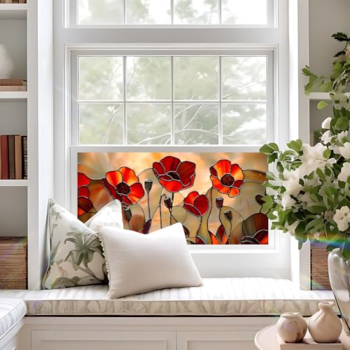 Película para ventana BVBOX 17.5" x 39.3" Floral Roja miniatura 2