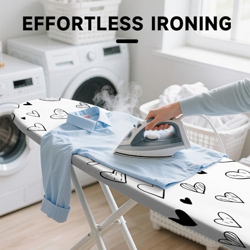 Image of Quick Install Ironing Board Cover 15 inch x 54 inch Ironing Board Cover with Nose Strap Pocket and Elastic Sides Anti-Slip and Heat-Resistant Stylish Home Ironing Board