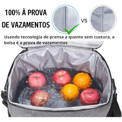 Bolsa Térmica Grande para Almoço, Lancheira com Alça de Ombro Ajustável, 15L, Cooler Térmico com Bol