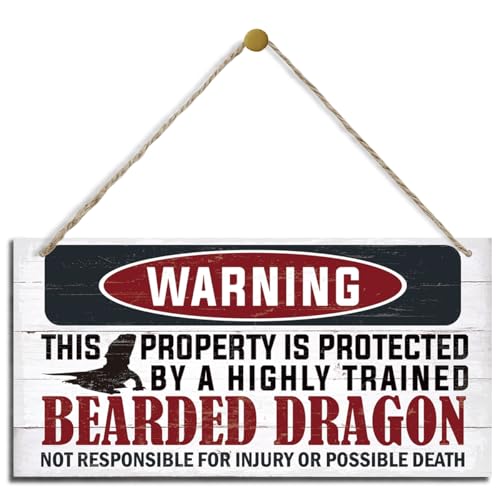 Funny Warning Signs, The Property is Protected By Highly Trained Bearded Dragon Sign, Decorative Wood Hanging Wood Plaque, Warning Wood Sign for Indoor Outdoor Use, Door Gate Hanger, House Decor