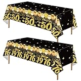 Uiorgui 2pcs 50th Birthday Tablecloth, Black Gold 50th Birthday Decorations for Men Women Vintage 1976 Table Cloth Plastic Rectangular 50th Table Cover Happy 50 th Anniversary Party Supplies