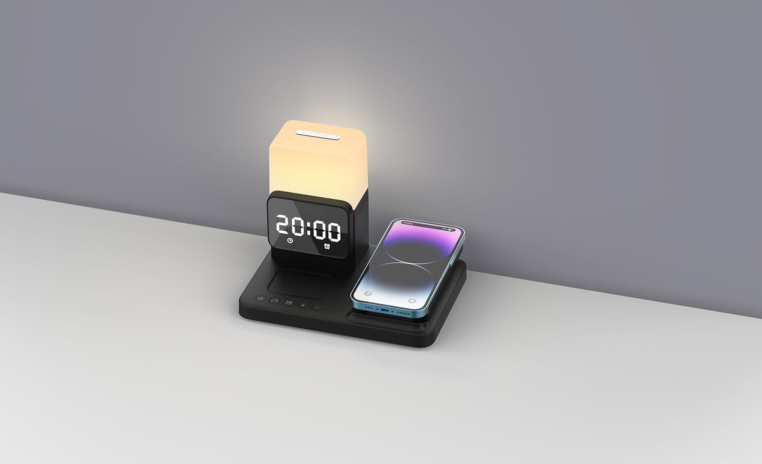 M.A.D LAB Nightstand Charging Station - Charging Station for Multiple Devices with Alarm Clock and Night Light, Wireless Fast Charger for iPhone, Android Phones, AirPods & Apple Watch (No Adapter)