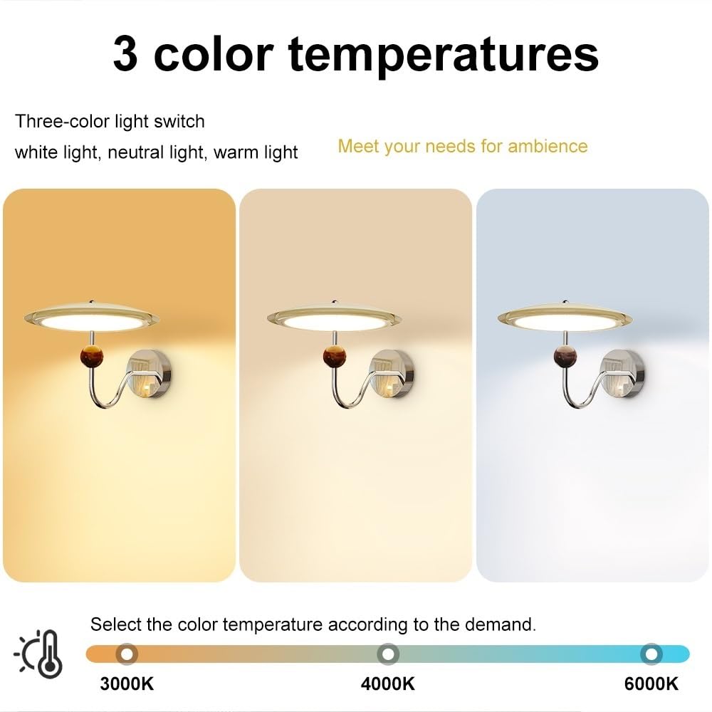 Lampada da parete Frisbee color crema, lampada da parete in metallo ultrasottile con paralume in acrilico, lampada da parete a LED da 12 W - 3 colori