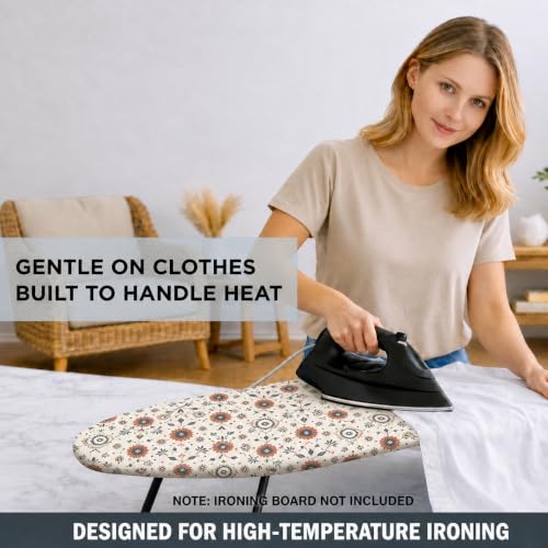 Image of Small Ironing Board Cover and Pad 12.5 inchx30 inch, Silicone Coated Scorch Resistant Pure Cotton, Small Iron Board Cover with Padding, Tabletop Mini Ironing Board Cover and Pad, Drawstring Floral