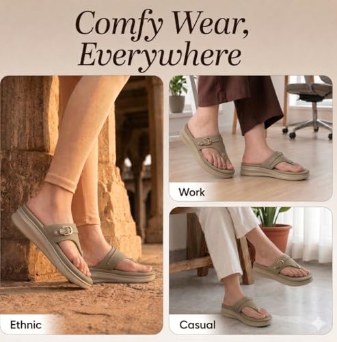Image of Carrito, Women Wedge Heels Thong Sandals| Comfortable Flats Sandals | Comfort Orthopaedic Sandals for Women| Doctor Slippers /Flip-Flops | Arch Support & Heel Cushion | Lightweight Anti-Skid Sole | Ultra-Cushioned Shock Absorbing Footbed | Available in Open Toe & Toe Separator Style