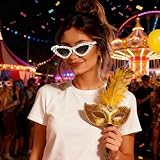 Filsliy Birthday Sunglasses Women Sparkly Rhinestone Fancy Dress Eyewear Novelty Party Glasses White Crystal Cat Eye Shades for 18th 21st 30th Celebrations Photo Booth Props Decoration Accessories - Image 6
