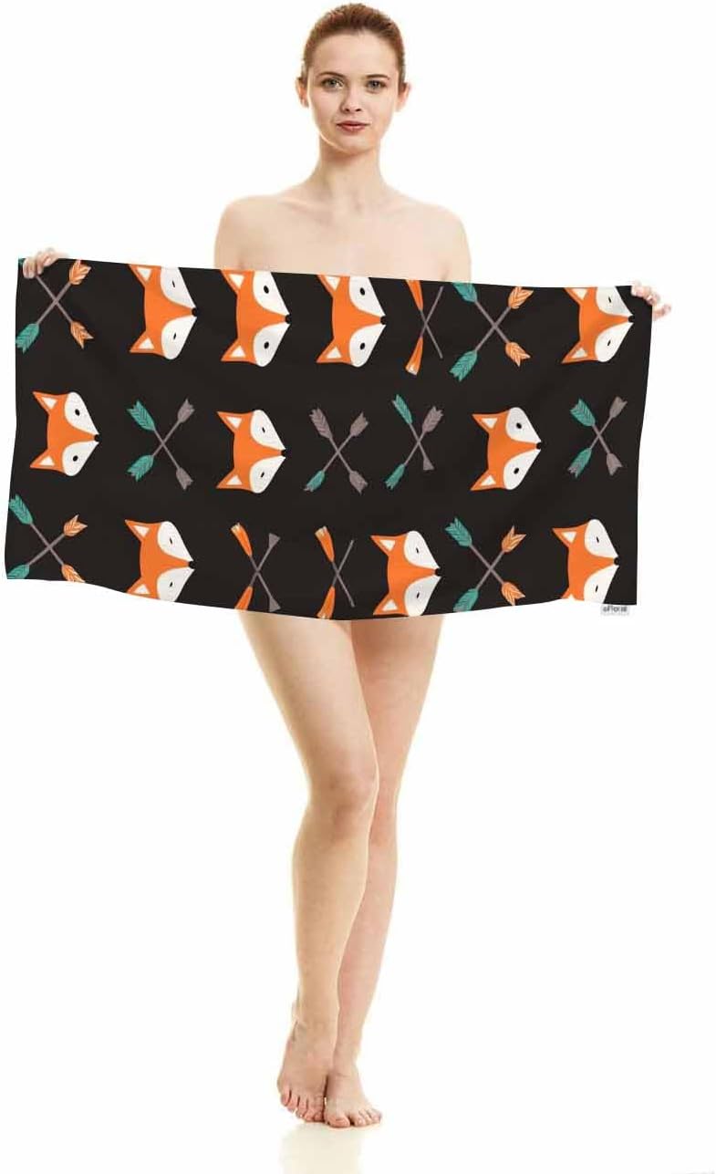 oFloral Foxes and Arrows Hand Towels Cotton Washcloths,Seamless Pattern Fox Head On Black Super-Absorbent Soft Towels for Bath/Kitchen/Yoga/Golf/Face Towel for Men/Women 15X30 Inch